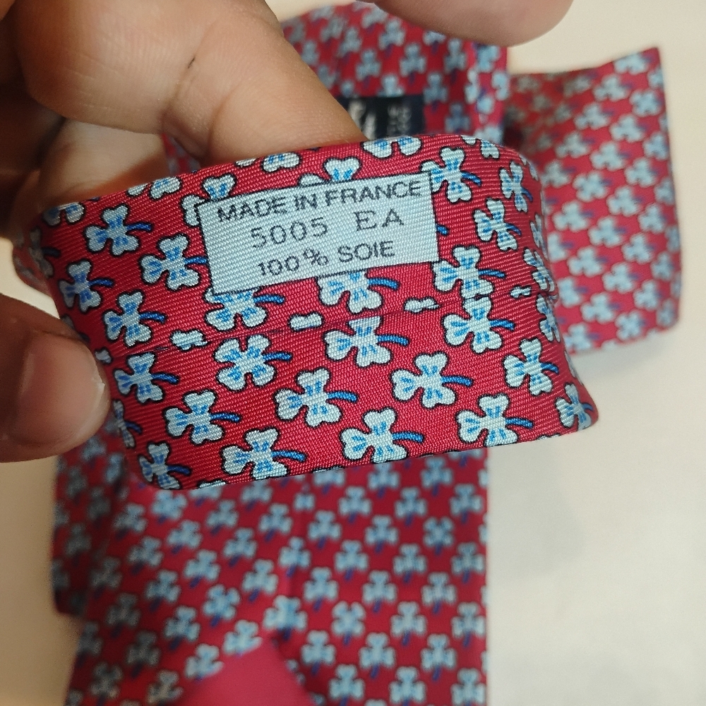 Hermes Paris Red/Blue Lucky Clover Silk Tie 5005 EA - Picture 7 of 10